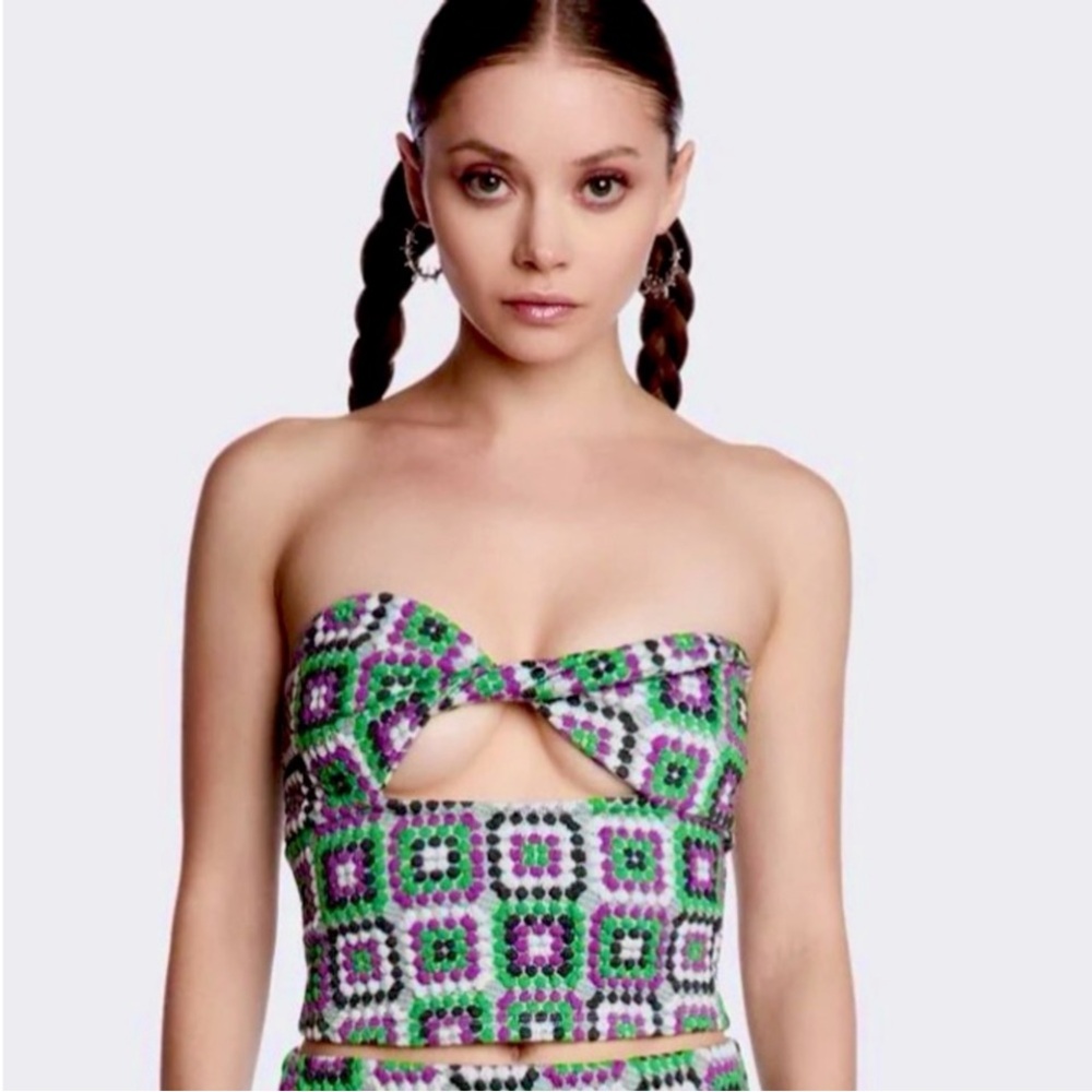 NWT NGOrder Polka Dot Patchwork Strapless Crochet Top Size 8